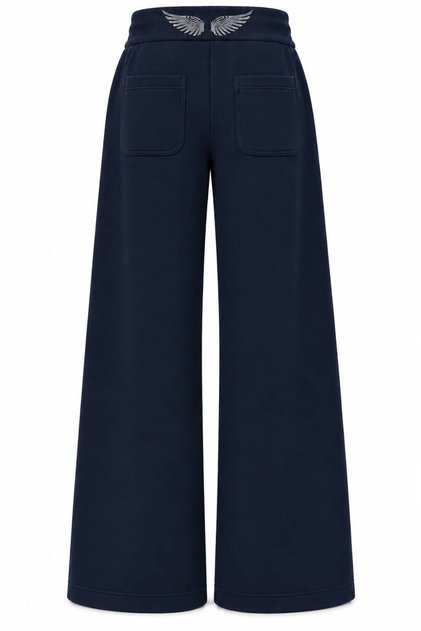 Women's Wing Stone-Printed Curved-Hem Fleece-Lined Wide-Leg Sweatpants