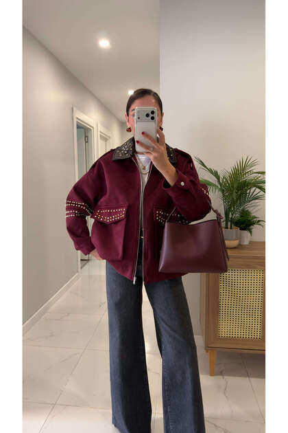 Pladra Burgundy Drop-Shoulder Suede Jacket