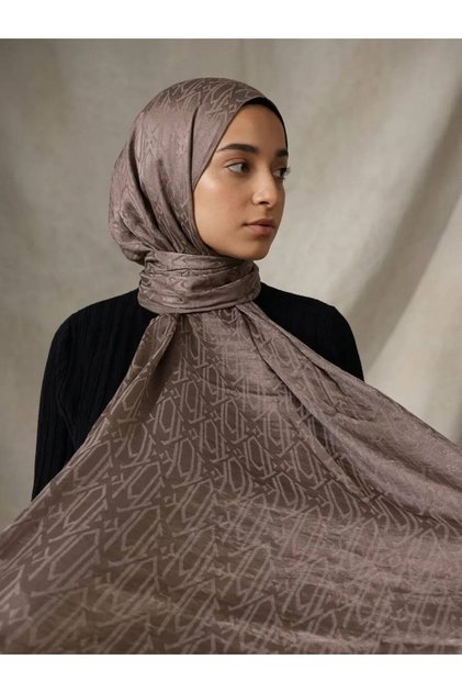 MONOGRAM COTTON PATTERNED SCARF IN MINK COLOR