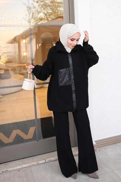 Black Knit Cardigan with Pocket Detail and Pants Set