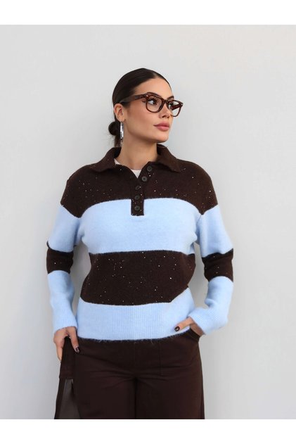 Silky polo collar knit sweater