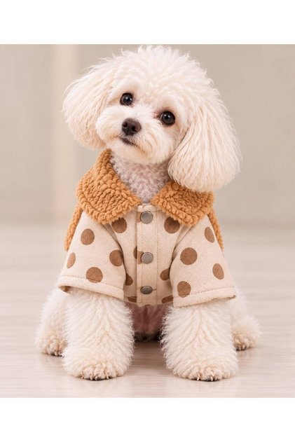 SMALL BREED - VERA PAWS Fur-Trimmed Spotted Dog Coat with Pockets