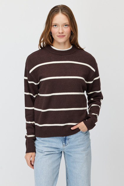 Women's Striped Crew Neck Relaxed Fit Knitwear Sweater