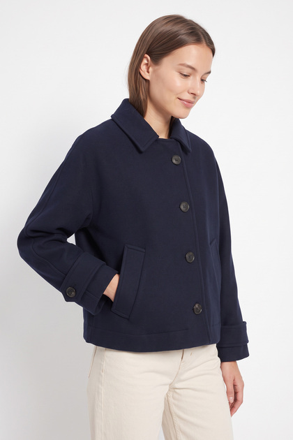 Buttoned Melton Coat 202727 - NAVY