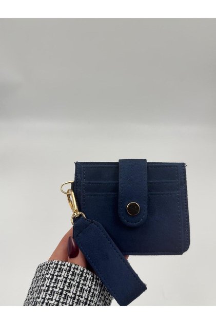 Women's Suede Keychain Wallet with Detailed Design
