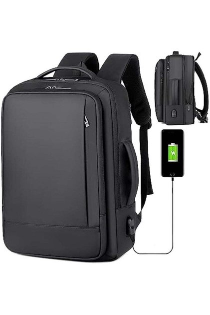 Business Travel Laptop Backpack with USB Charging Port, Waterproof Anti-Theft Computer Bag for 17 Inch Notebook, College and Work, Black
