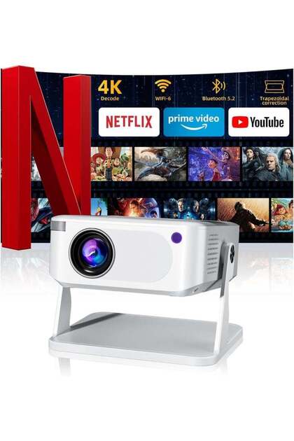 جهاز عرض صغير مزود بتقنية Wi-Fi 6 وبلوتوث 5.2، جهاز عرض محمول يدعم دقة 4K، مع خاصية تعديل زاوية العرض الأوتوماتيكية، وشاشة قابلة للدوران بزاوية 270 درجة للاستخدام في المنزل كجهاز سينما منزلية.