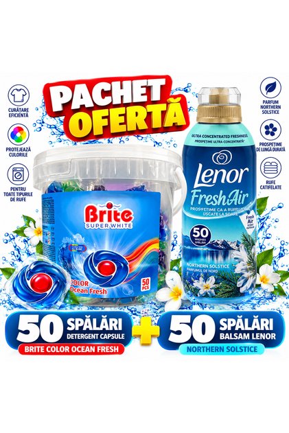 Pachet 50 capsule detergent + Lenor Fresh Air 50 spalari 700 ml