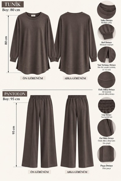 Oval-Cut Piqué Fabric Tunic and Pants Set