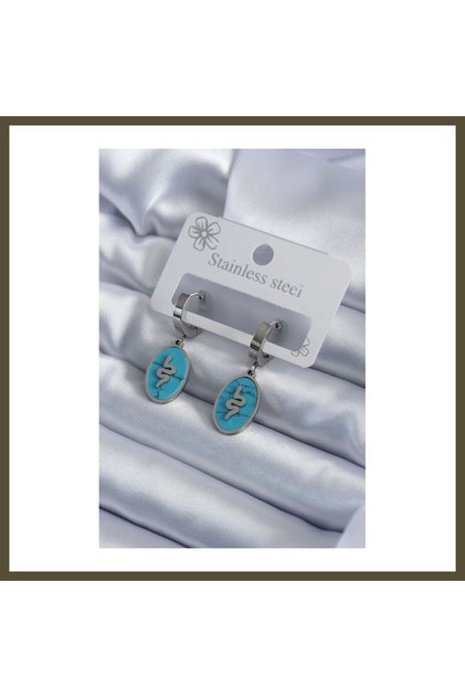 316L Stainless Steel Silver-Colored Oval Snake-Shaped Earrings with Blue Stones for Women BX