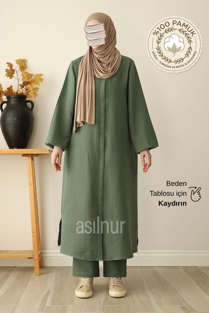 Sahra Women's 100% Cotton Muslin Umrah and Hajj Two-Piece Set, Medina Green