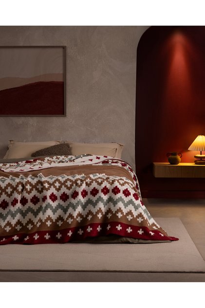 Montagne Single-Size Cotton Jacquard Blanket - Taupe Color
