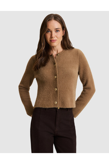 Taupe Color Soft-Textured Button-Front Knit Cardigan 50331252-VR271