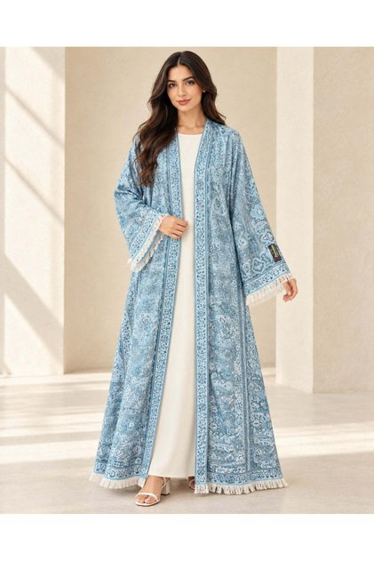Elegant Paisley Pashmina Open Abaya with Matching Scarf