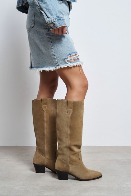 Utah Rome Beige Suede Pointed Toe Women's Heeled Dallas Boots