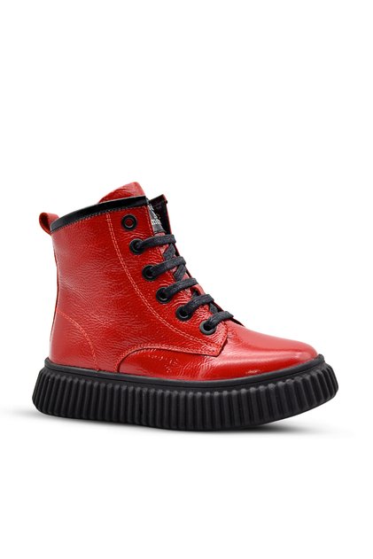 Lilly Lace-up and Zippered Leather Girl's Boots Red
