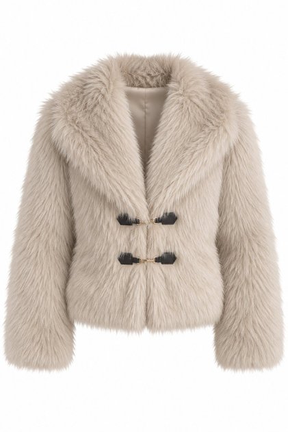 Stone-Colored Faux Fur Coat - 2y9679