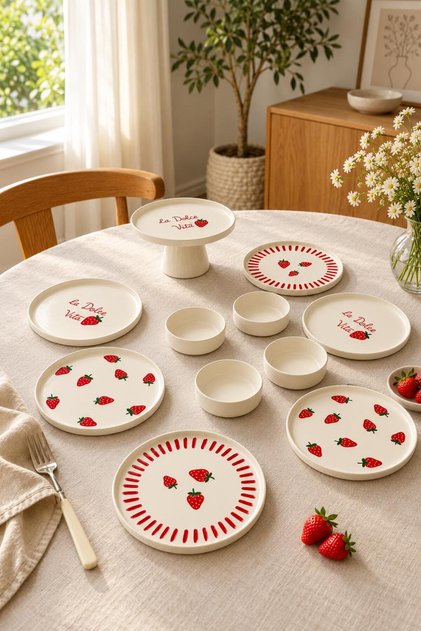 Modern 11-Piece Breakfast Set, 6-Person Ceramic Plate Serving Set, Pedestal-Style Serving Stand, Luxury Breakfast Serving Set, Plate