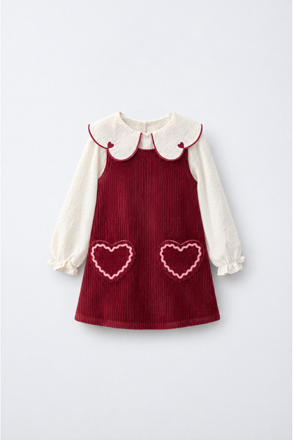 Girls' Burgundy Velvet Dress and Blouse Set with Pockets
