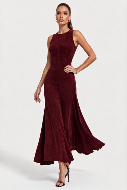 Women's Minimalist Design A-Line Suede Fabric Dress