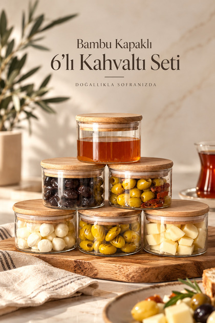 6-Piece Glass Breakfast Set & Storage Container - Leak-Proof Silicone-Lined Bamboo Lid, 365 mL