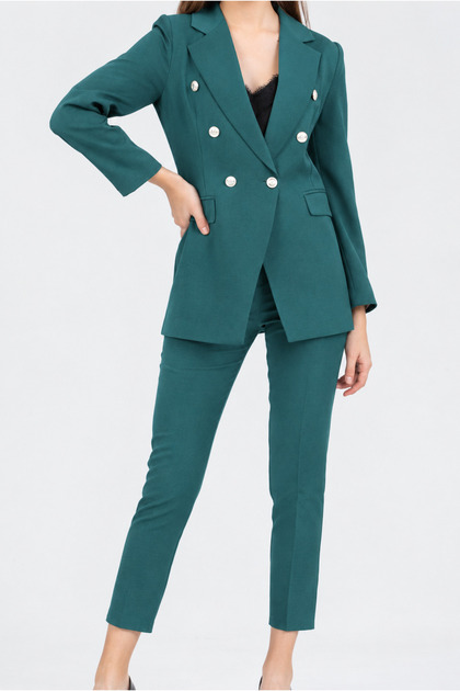 Women's Blazer and Belted Pants Set in Teal Green