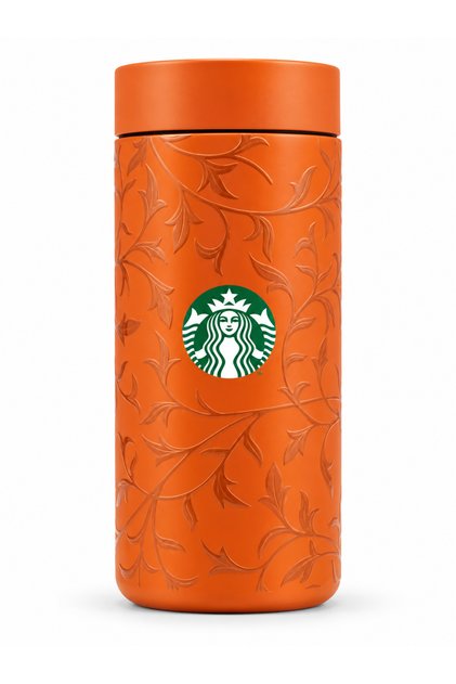 ® Orange Vintage Ivy-Patterned 360° Rotating Thermal Thermos, 355 mL