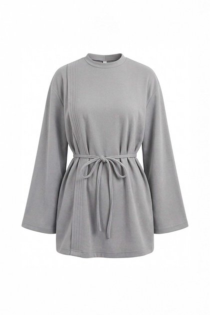 Gray - Lace-Up Velvet Tunic GRAY