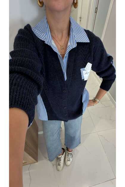 Kadın Gömlek Görünümlü Triko Hırka Oversize