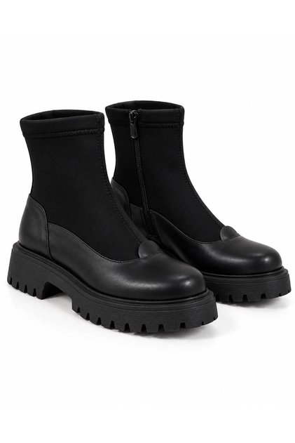 Women's Stretch Fabric Detailed Zippered Thick Sole Casual Boots