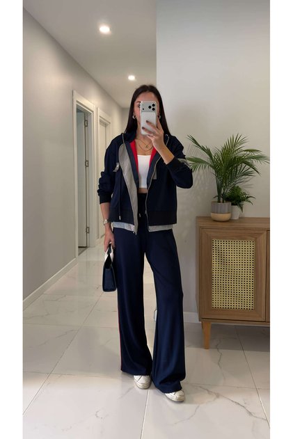 Lersan Navy Blue and Gray Trimmed Hooded Set