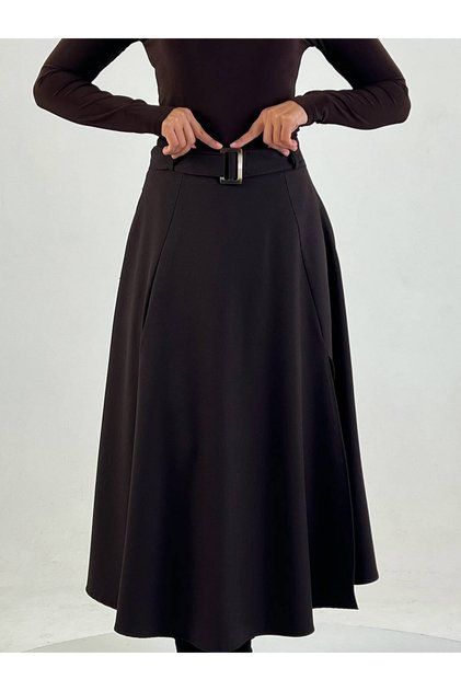 Long A-Line Skirt with Belt Detail