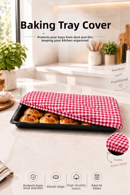 Red Gingham Elastic Baking Sheet Cover, Dust and Dirt-Proof Sheet Cover