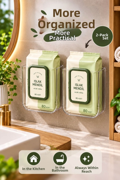2 Pcs Wet Wipes Organizer Wall Mount Kitchen Bathroom Transparent Wet Wipes Box
