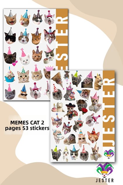 MEMES PARTY CAT, PARTY CAT 2 PAGES, Sticker, Decal, Diary, Planner, Organizer