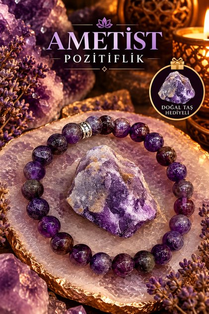 Amethyst Natural Stone Bracelet (with Natural Stone Gift) (Positive Energy, Nazar, Life Joy)