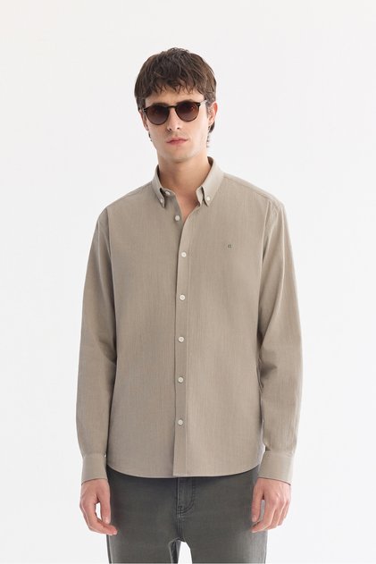 Men's Stone Button Collar Cotton Breathable Comfort Fit Shirt A61Y2126