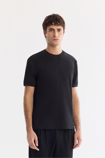 Men's Black Crew Neck Cotton Elastane Regular Fit T-Shirt A61Y1023