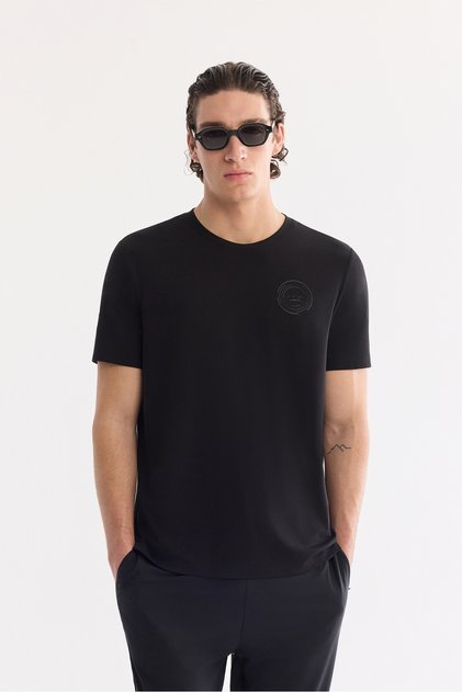 Erkek Siyah Bisiklet Yaka Nefes Alan Soft Touch Baskılı Regular Fit T-Shirt A61Y1021