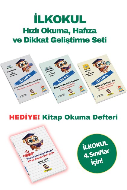 İlkokul Hızlı Okuma | İlkokul 4.Sınıflar İçin | Anlayarak Hızlı Okuma, Hafıza ve Dikkat Geliştirme Seti