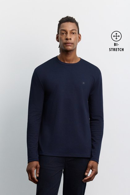 Men's Navy Blue Crew Neck Viscose Blend Bi-Stretch Basic Regular Fit Sweatshirt B001081