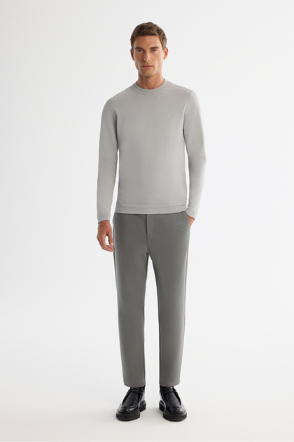 Men's Grey-Green Classic Waist Jersey Cotton Carrot Fit Trousers A42Y3061