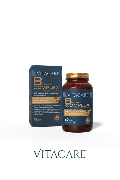 B-Complex Vitamin 60 Tablets - B1, B2, B3, B5, B6, B12, Folic Acid, Biotin, Choline, Inositol
