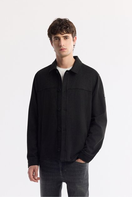 Men's Black Classic Collar Lined Regular Fit Shirt Jacket A51Y6002