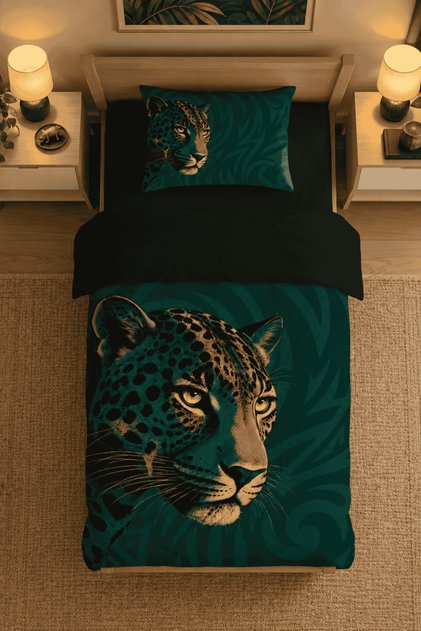 Shadow Leopard - Leopard Patterned Single Hybrid Duvet Cover Set - with Sheets
