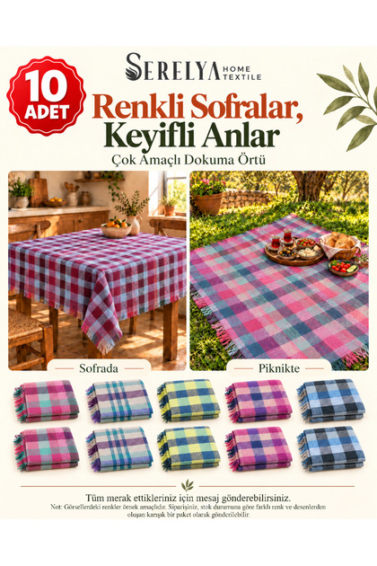 Ekose Çok Amaçlı Sofra Bezi & Piknik Örtüsü & Masa Örtüsü Ekose Pötikare Desenli