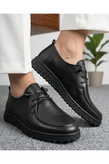 Women's Daily Leather Lace-Up Shoes - Black