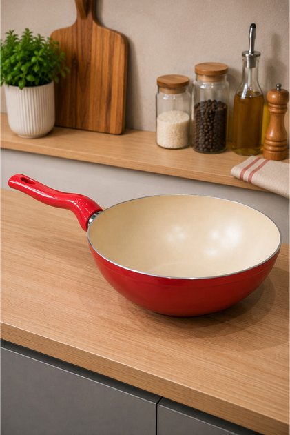 24 cm Ceramic-Coated Wok Pan, Fuchsia - Nonstick Sauté Pan