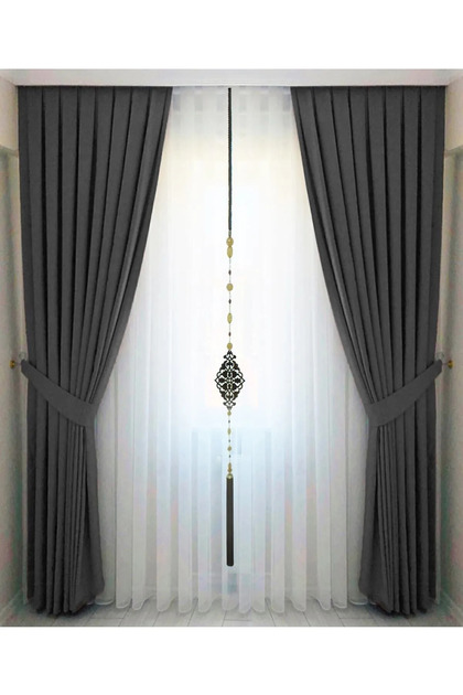 Anthracite Gray Pleated Velvety Drapery Curtain High Quality Single Panel