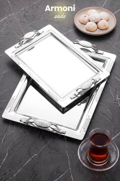 Armoni Gümüş Sultan 2-Piece Treat Serving Serving and Tea Tray